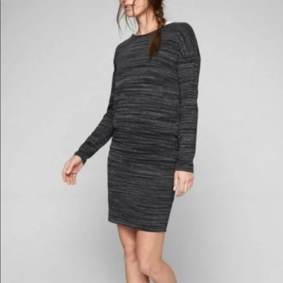 ATHLETA Dress Topanga Stretch Ruched Sides Long Sleeves Black Heather Gr… - Picture 6 of 13